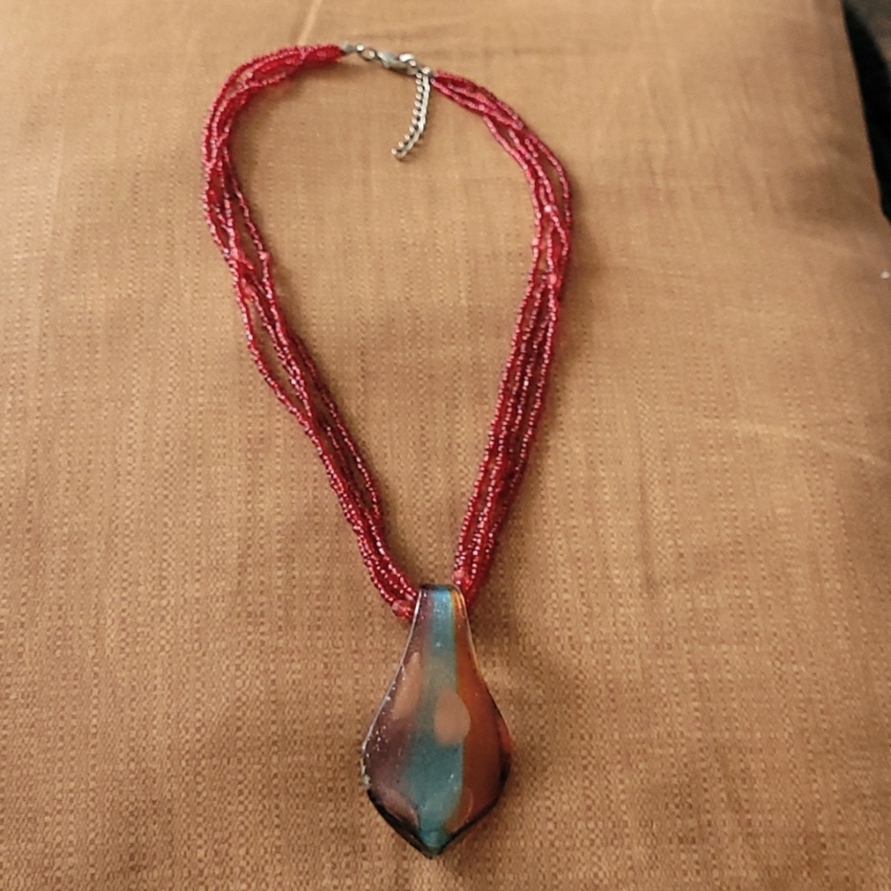 Red blown glass necklace